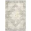 8' x 10' Grey Ivory and Blue Oriental Power Loom Stain Resistant Area Rug