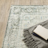 8' x 10' Grey Ivory and Blue Oriental Power Loom Stain Resistant Area Rug