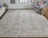 8' x 10' Ivory and Tan Floral Hand Knotted Stain Resistant Area Rug