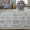 8' x 10' Ivory Silver and Tan Floral Hand Knotted Stain Resistant Area Rug