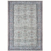 8' x 10' Ivory and Blue Oriental Power Loom Stain Resistant Area Rug