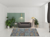 8' x 10' Blue Teal Gold Rust and Beige Abstract Power Loom Stain Resistant Area Rug