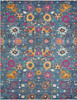 8' x 10' Blue and Orange Floral Power Loom Area Rug