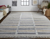 8' x 10' Tan Gray and Taupe Geometric Hand Woven Stain Resistant Area Rug with Fringe
