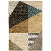 8' x 10' Gold Brown Blue Charcoal Rust and Beige Geometric Power Loom Area Rug