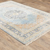 8' x 10' Blue and Beige Oriental Hand Loomed Stain Resistant Area Rug with Fringe