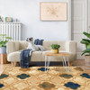 8' x 10' Cream Quatrefoil Power Loom Distressed Stain Resistant Area Rug