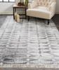 8' x 10' Gray Silver and Ivory Geometric Hand Woven Stain Resistant Area Rug with Fringe