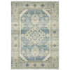 8' x 10' Blue Grey Beige and Teal Oriental Power Loom Stain Resistant Area Rug