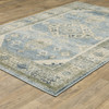 8' x 10' Blue Grey Beige and Teal Oriental Power Loom Stain Resistant Area Rug