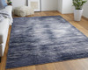 8' x 10' Blue Gray and Ivory Striped Power Loom Distressed Area Rug