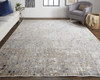 8' x 10' Tan Ivory and Blue Geometric Power Loom Distressed Area Rug