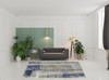 8' x 10' Blue Green and Ivory Abstract Power Loom Distressed Area Rug