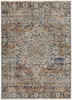 8' x 10' Tan Orange and Blue Floral Power Loom Distressed Area Rug with Fringe