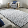 8' x 10' Blue Ivory and Gray Geometric Distressed Stain Resistant Area Rug