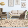 8' x 10' Ivory Gray and Olive Floral Stain Resistant Area Rug