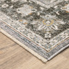 8' x 11' Grey and Blue Oriental Power Loom Stain Resistant Area Rug with Fringe