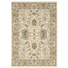 8' x 11' Ivory Oriental Power Loom Stain Resistant Area Rug with Fringe