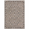 8' x 11' Grey and Ivory Oriental Power Loom Stain Resistant Area Rug with Fringe