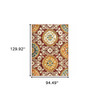 8' x 11' Red Gold Teal Grey Ivory and Blue Oriental Power Loom Stain Resistant Area Rug