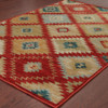 8' x 11' Red Green Gold Blue Teal and Ivory Geometric Power Loom Stain Resistant Area Rug