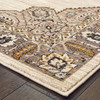 8' x 11' Ivory Gold Grey and Blue Oriental Power Loom Stain Resistant Area Rug