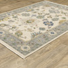 8' x 11' Ivory Blue Grey Teal Gold Green and Rust Oriental Power Loom Area Rug