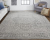 8' x 11' Gray Silver and Taupe Floral Power Loom Distressed Area Rug