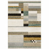 8' x 11' Beige Gold Black Grey Tan Teal and Rust Geometric Power Loom Area Rug