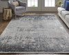 8' x 11' Gray Black and Silver Abstract Power Loom Distressed Area Rug with Fringe