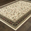8' x 11' Ivory and Black Oriental Power Loom Stain Resistant Area Rug