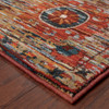 8' x 11' Red Gold Orange Green Ivory Rust and Blue Floral Power Loom Area Rug