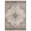 8' x 11' Ivory & Blue Oriental Power Loom Stain Resistant Area Rug with Fringe
