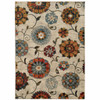 8' x 11' Ivory Blue Gold Green Orange Rust and Teal Floral Power Loom Area Rug