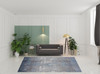 8' x 11' Blue Gray and Silver Abstract Power Loom Distressed Area Rug with Fringe