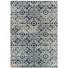8' x 11' Navy and Ivory Geometric Power Loom Stain Resistant Area Rug