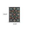 8' x 11' Teal Blue Rust Gold and Ivory Floral Power Loom Stain Resistant Area Rug
