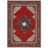 8' x 11' Red Blue Orange and Ivory Oriental Power Loom Area Rug with Fringe