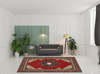 8' x 11' Red Blue Orange and Ivory Oriental Power Loom Area Rug with Fringe