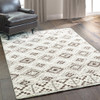 8' x 11' Ivory and Brown Geometric Shag Power Loom Stain Resistant Area Rug