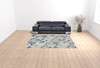 8' x 11' Blue & Grey Floral Stain Resistant Non Skid Area Rug