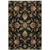 8' x 11' Black Red Green Ivory Salmon and Yellow Floral Power Loom Area Rug