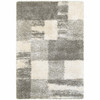 8' x 11' Grey Ivory and Silver Geometric Shag Power Loom Stain Resistant Area Rug