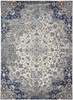 8' x 11' Ivory Gray and Blue Floral Power Loom Distressed Stain Resistant Area Rug
