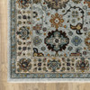 8' x 11' Blue Beige Grey Green Yellow and Rust Oriental Power Loom Area Rug with Fringe