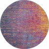 4' Blue and Pink Round Abstract Power Loom Area Rug