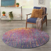 4' Blue and Pink Round Abstract Power Loom Area Rug