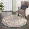 4' Pink and Green Round Dhurrie Area Rug