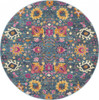 4' Blue and Orange Round Floral Power Loom Area Rug