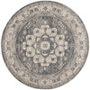 4' Grey and Ivory Round Oriental Power Loom Non Skid Area Rug
